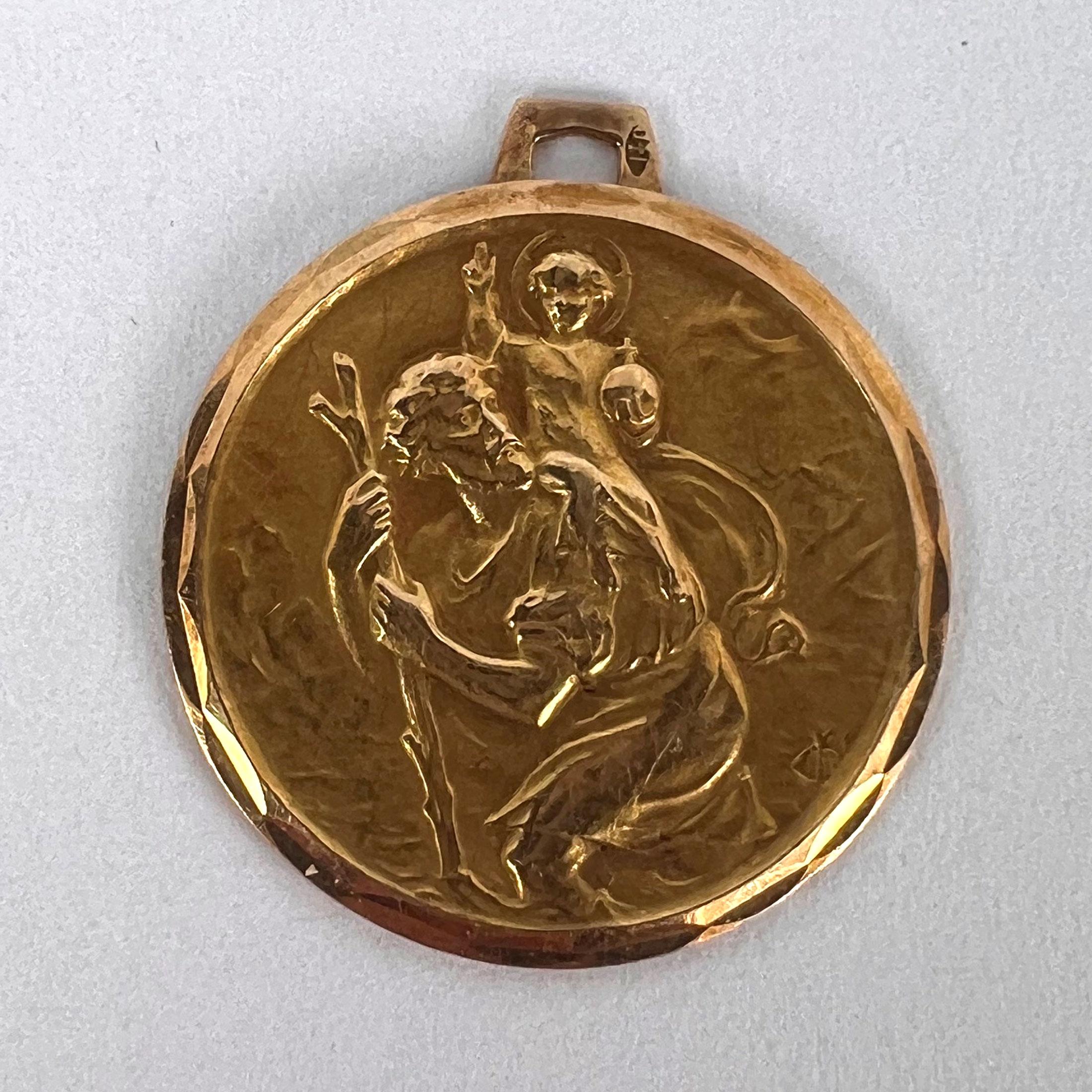 Vintage French St Christopher 18K Yellow Gold Charm Pendant Medal 6