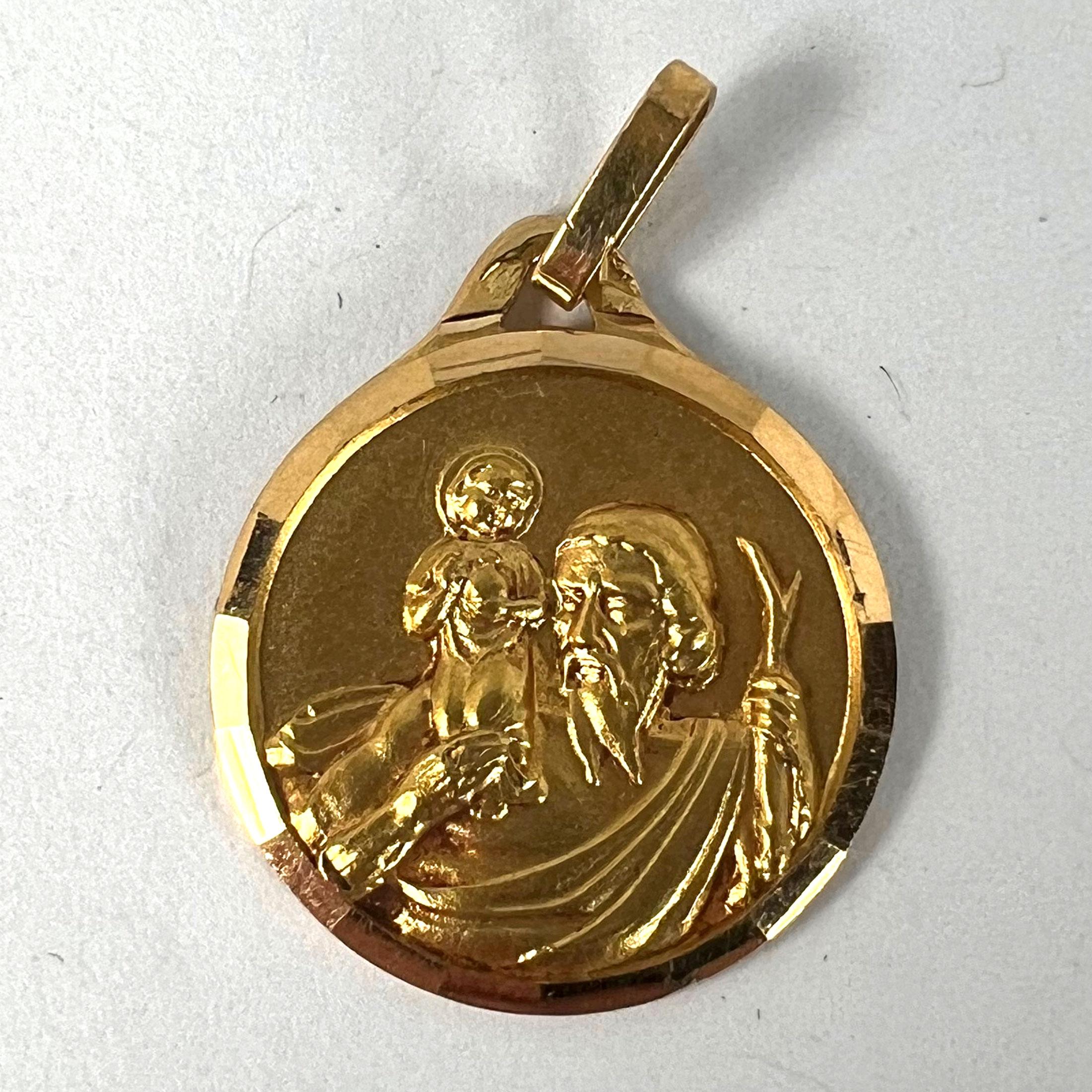 Vintage French St Christopher 18K Yellow Gold Religious Medal Pendant en venta 8
