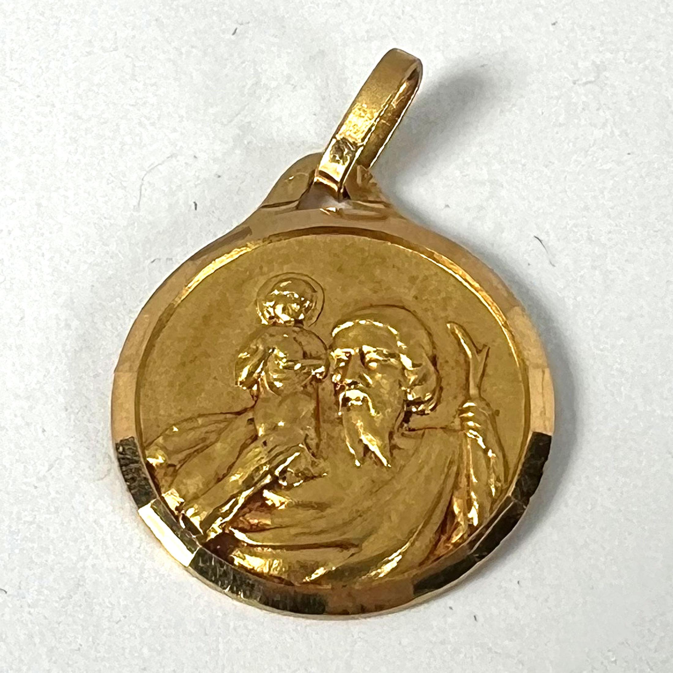 Vintage French St Christopher 18K Yellow Gold Religious Medal Pendant en venta 9