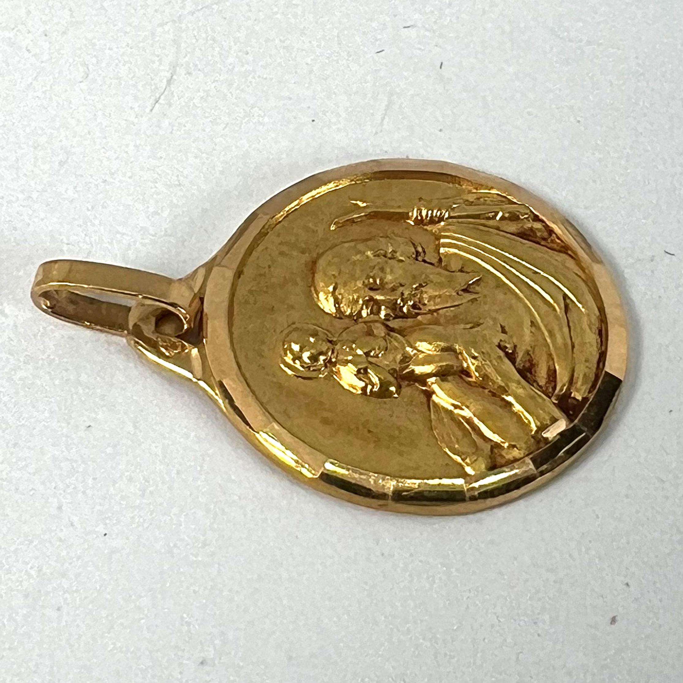 Vintage French St Christopher 18K Yellow Gold Religious Medal Pendant en venta 11