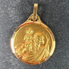 Vintage French St Christopher 18K Yellow Gold Religious Medal Pendant