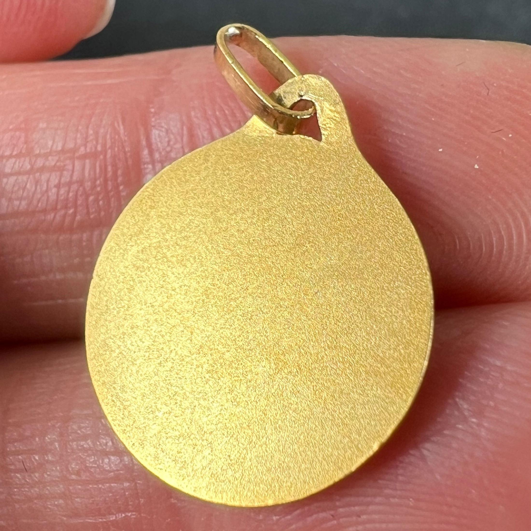 Vintage French St Christopher 18K Yellow Gold Religious Medal Pendant en venta 5