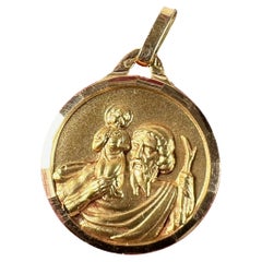 Vintage French St Christopher 18K Yellow Gold Religious Medal Pendant