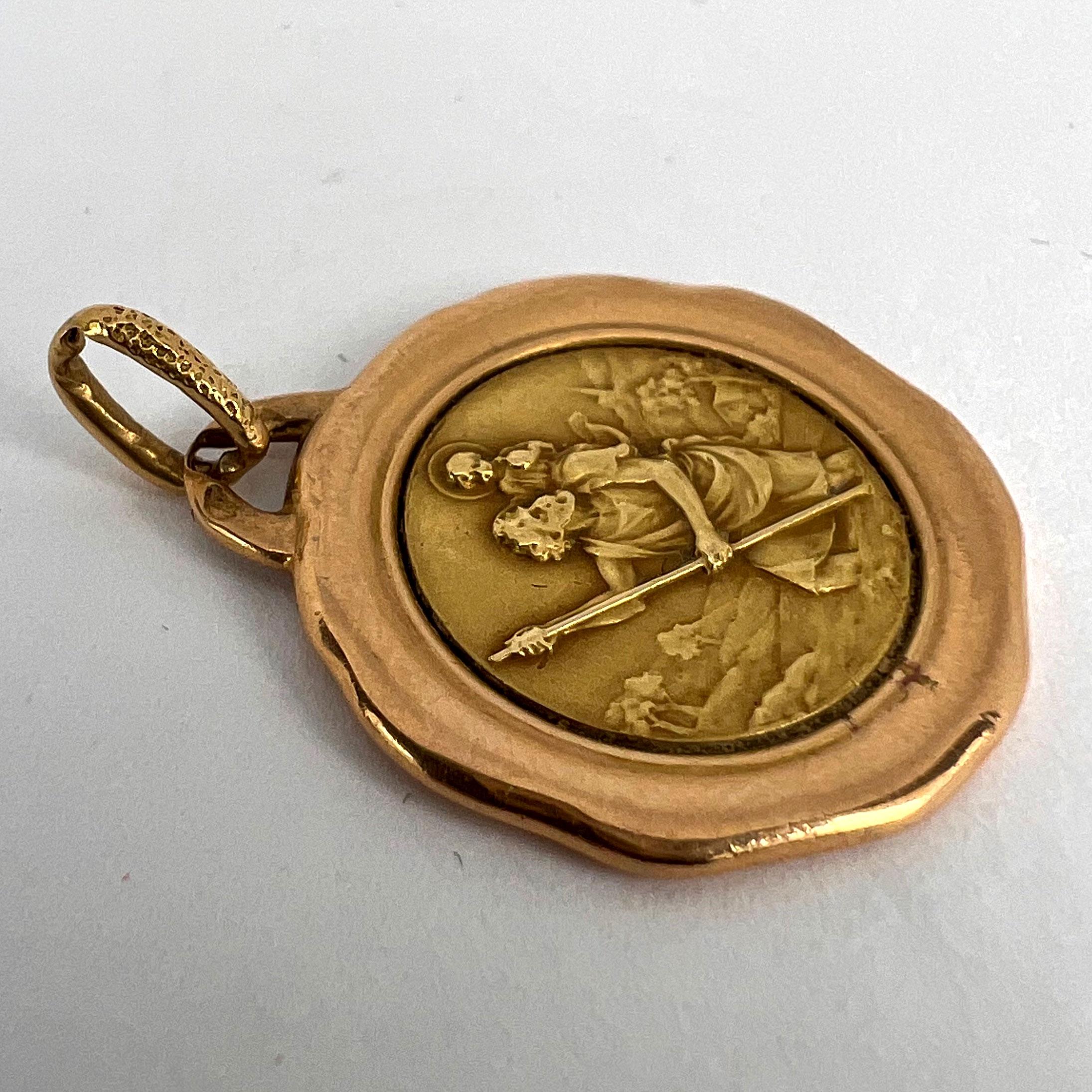 Vintage French St Christopher 18K Yellow Rose Gold Charm Pendant For Sale 9