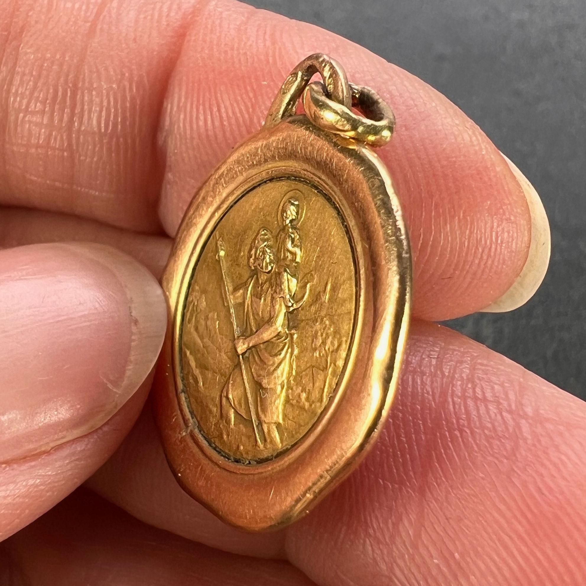 Vintage French St Christopher 18K Yellow Rose Gold Charm Pendant For Sale 2