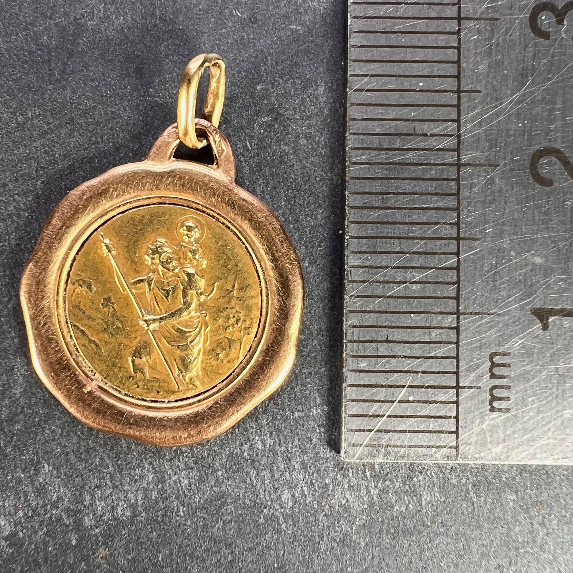 Vintage French St Christopher 18K Yellow Rose Gold Charm Pendant For Sale 4