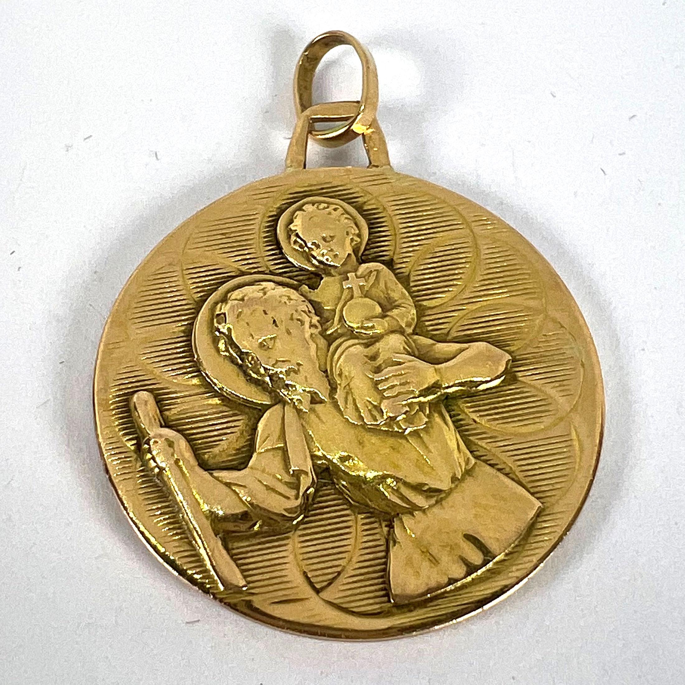 Colgante vintage de medalla francesa de doble cara de San Cristóbal de oro amarillo de 18 quilates en venta 8