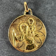 Vintage French St Christopher Double-Sided 18K Yellow Gold Medal Pendant