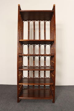 Vintage French Stained Bamboo and Rattan Six Tier Open Etagere / Bookshelf