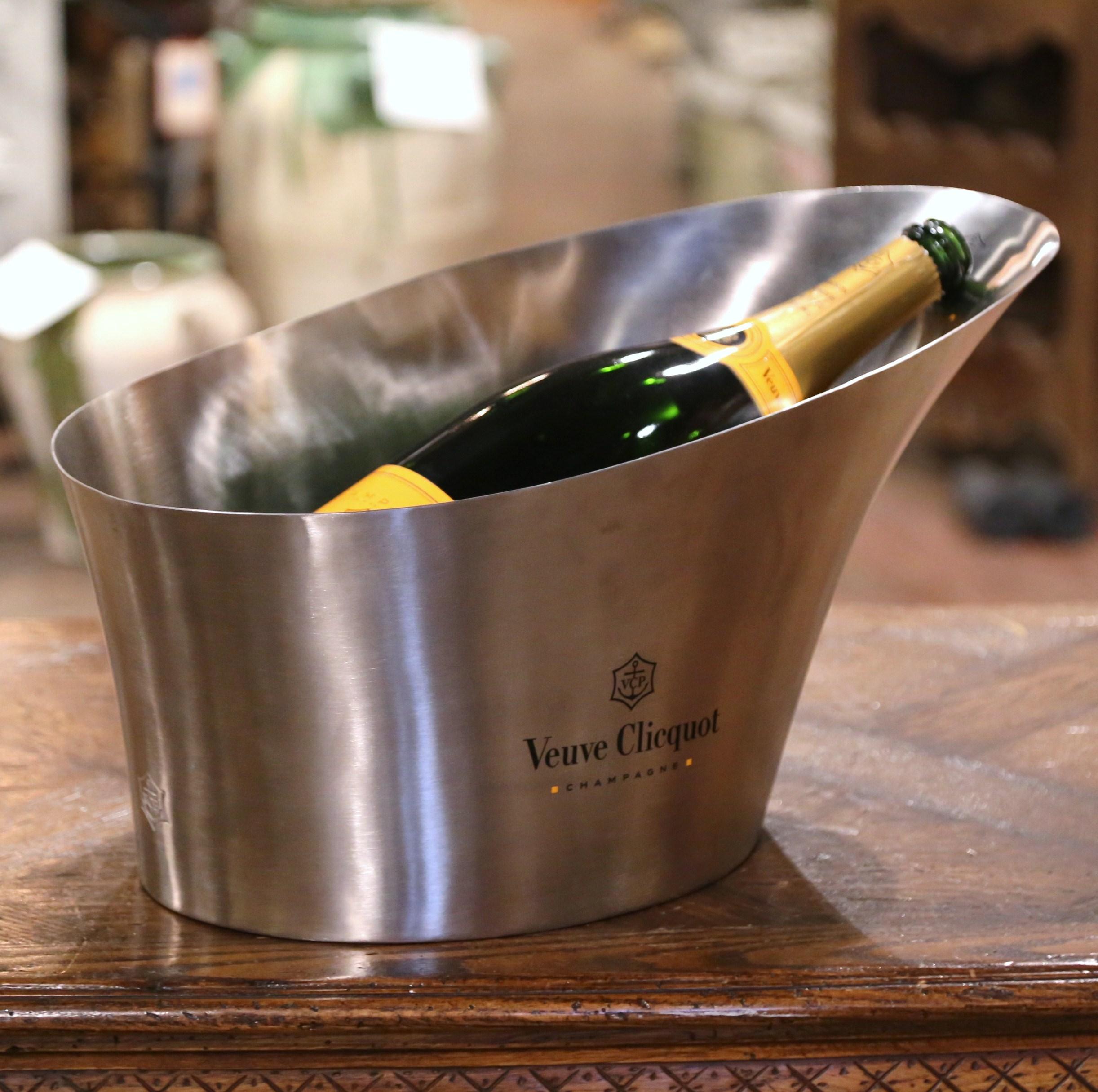 Decorate a wet bar with this elegant Jeroboam champagne cooler. Crafted in France circa 1980 and made of stainless steel, the vintage bucket was created by the iconic House of 