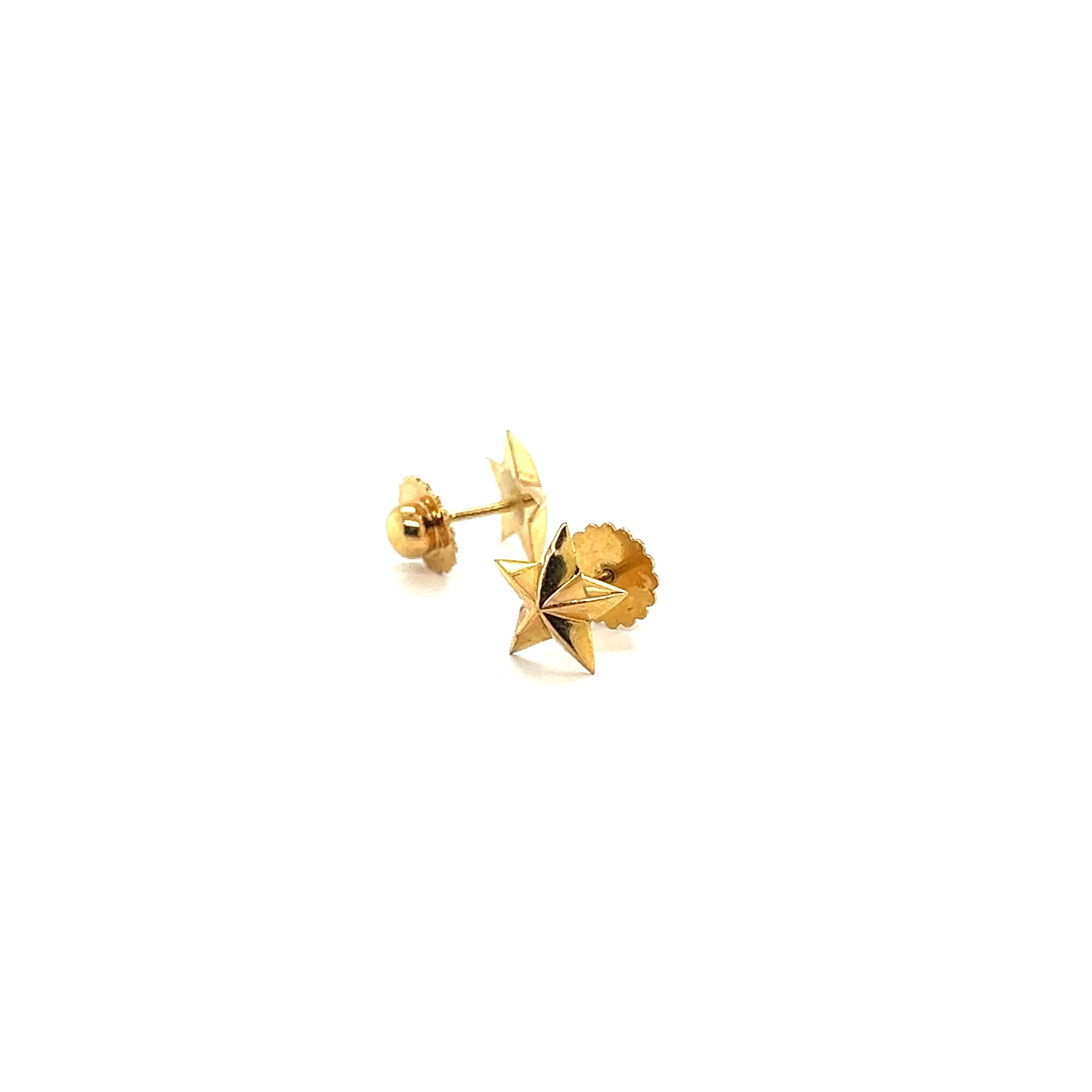 Französische Sternförmige Vintage-Ohrringe aus Gelbgold 18 Karat im Zustand „Gut“ im Angebot in Vannes, FR