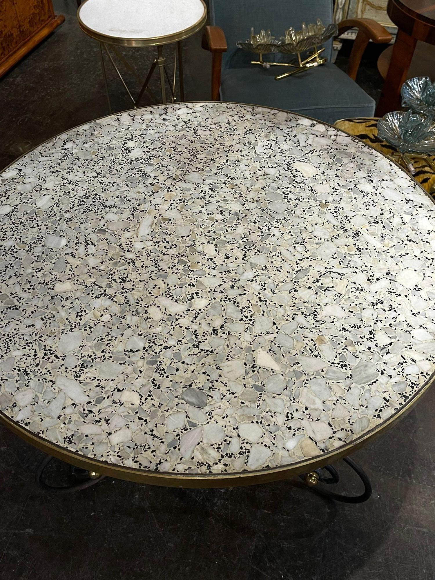 20th Century Vintage French Steel and Brass Bistro Table with Granite Top