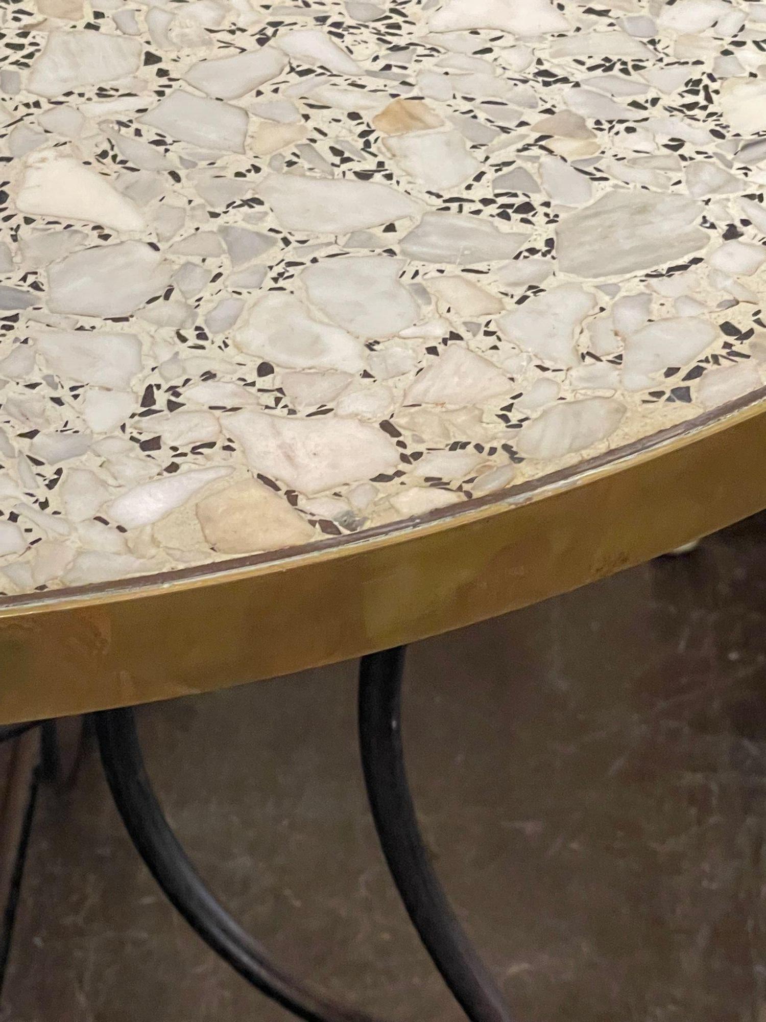 Vintage French Steel and Brass Bistro Table with Granite Top 1