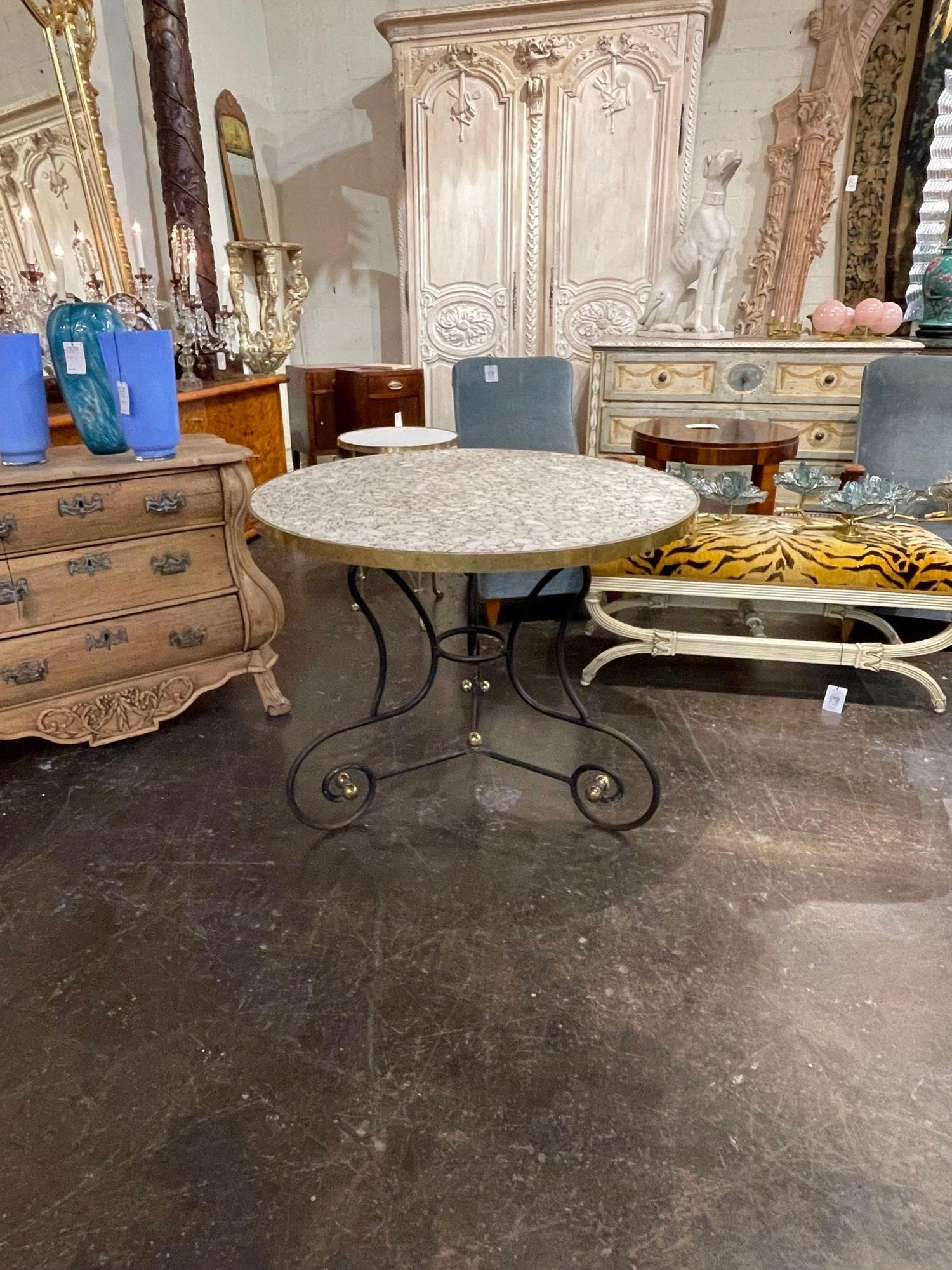 Vintage French Steel and Brass Bistro Table with Granite Top 3