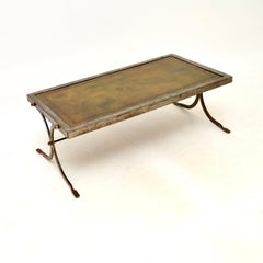 Vintage French Steel and Leather Coffee Table