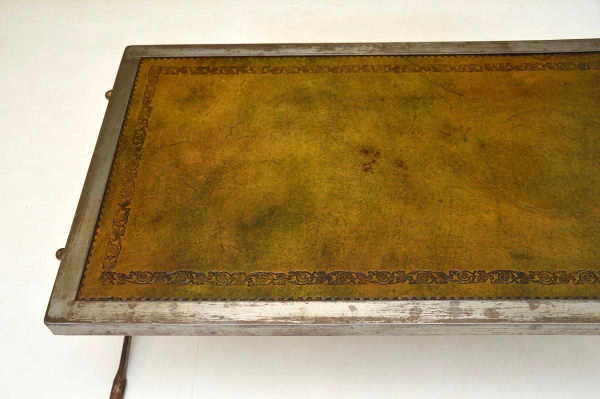 Vintage French Steel and Leather Coffee Table For Sale 1