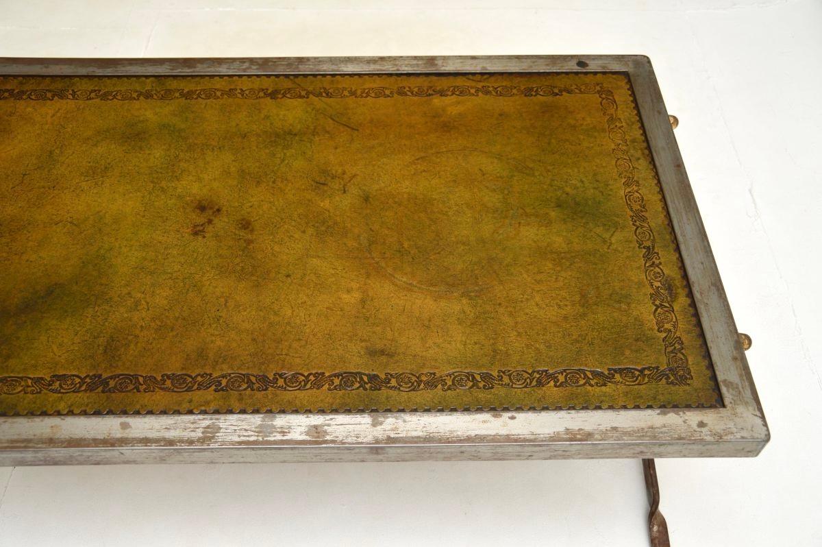 Vintage French Steel and Leather Coffee Table For Sale 2