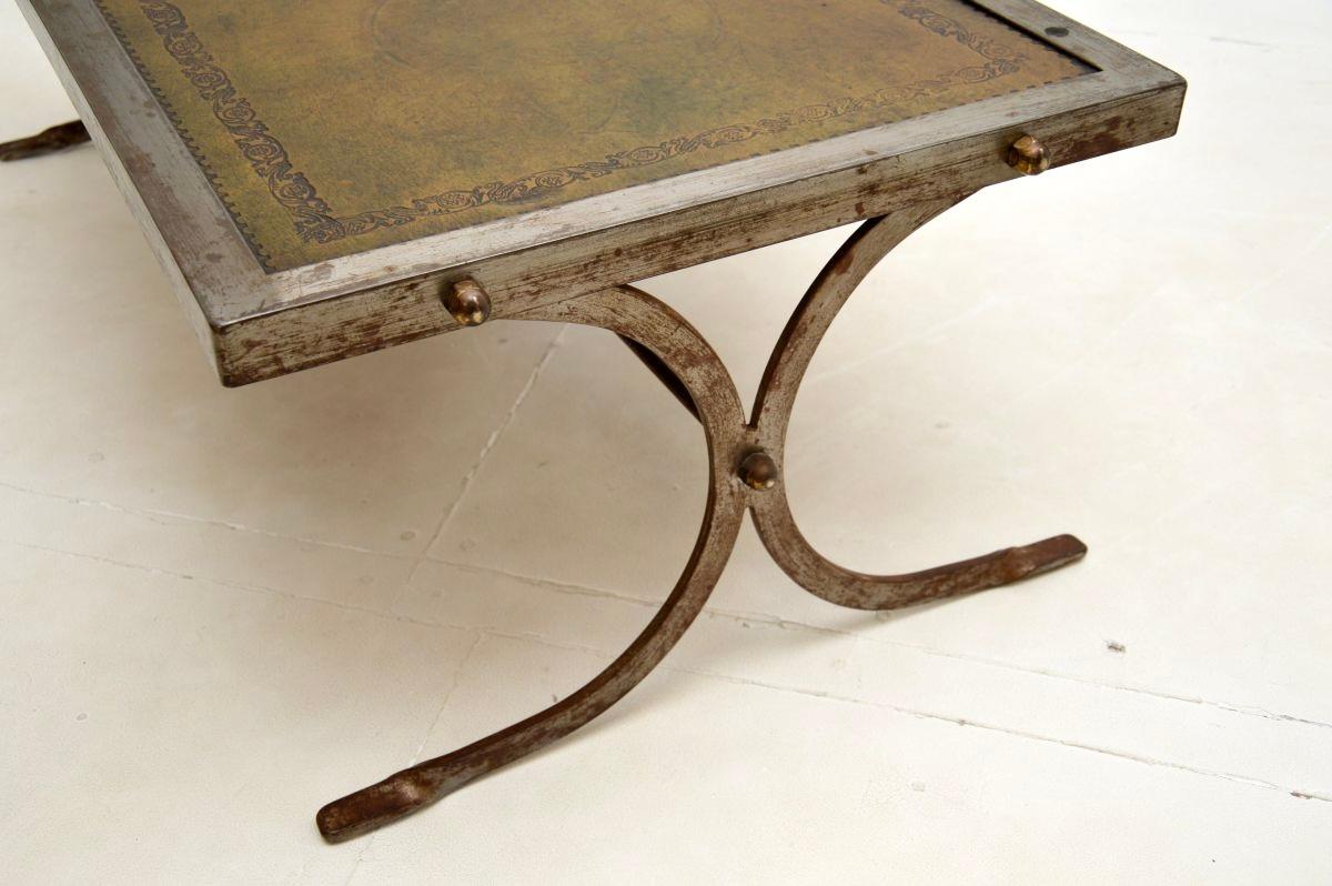 Vintage French Steel and Leather Coffee Table For Sale 3