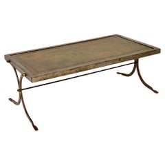 Vintage French Steel and Leather Coffee Table