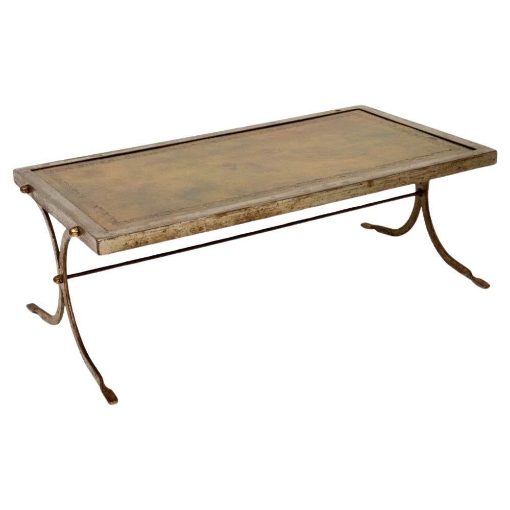 Vintage French Steel and Leather Coffee Table
