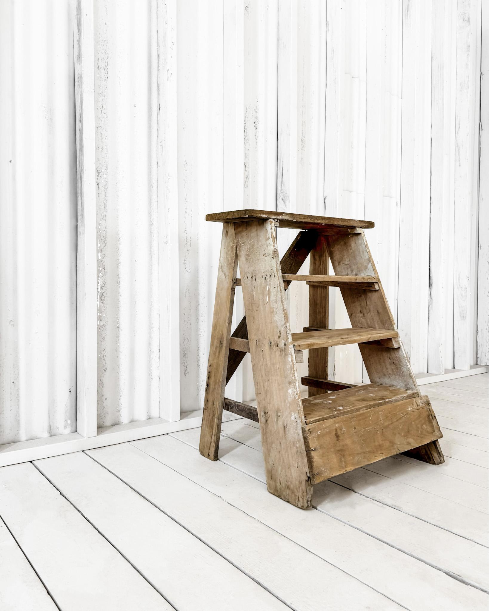 Wood Vintage French Step Stool Side Table