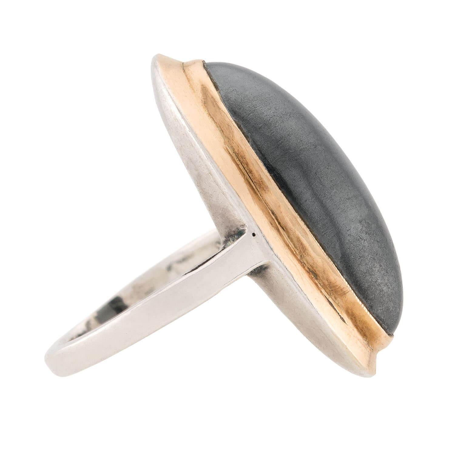 Retro Vintage French Sterling Silver/18k Hematite Ring For Sale