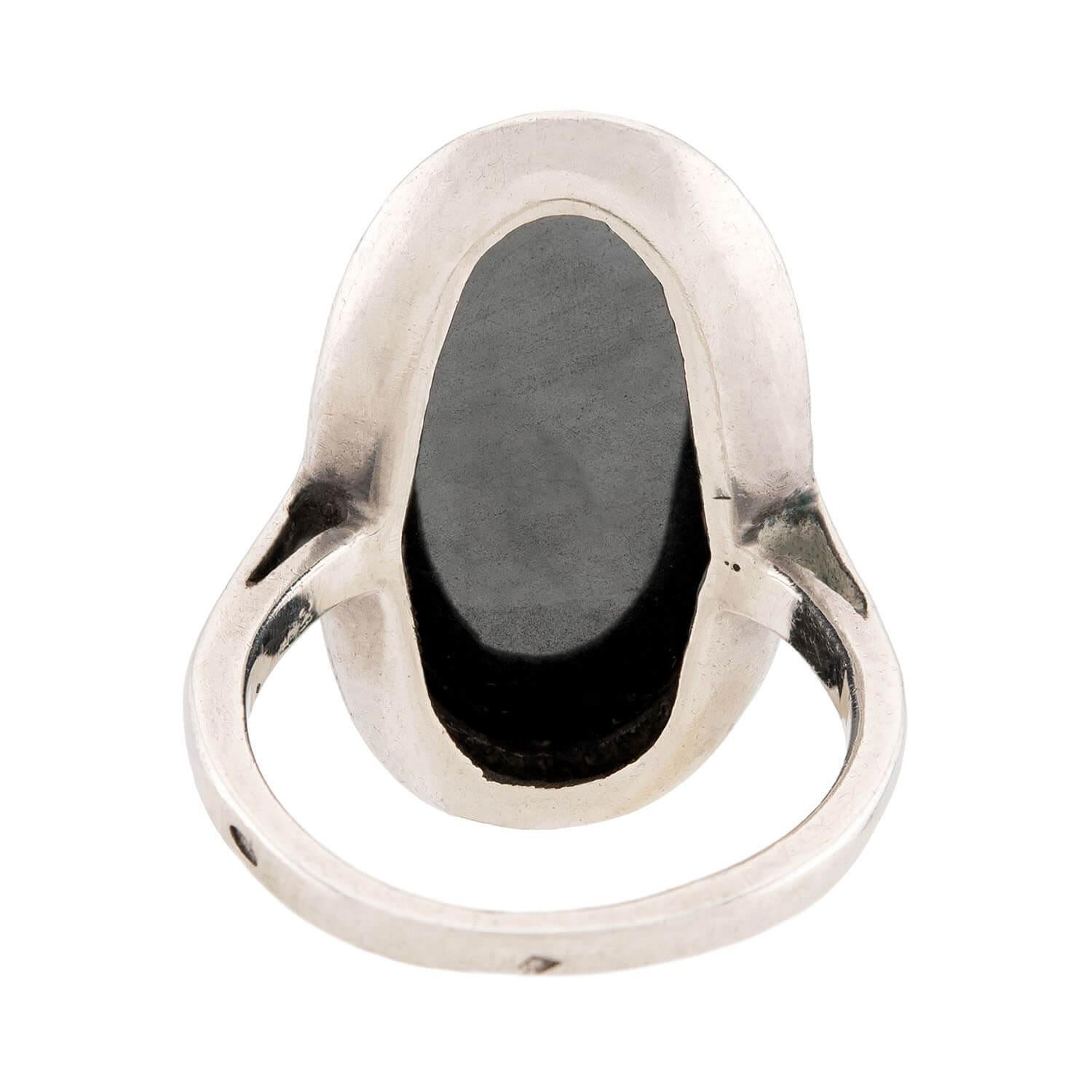 Vintage French Sterling Silver/18k Hematite Ring In Good Condition For Sale In Narberth, PA