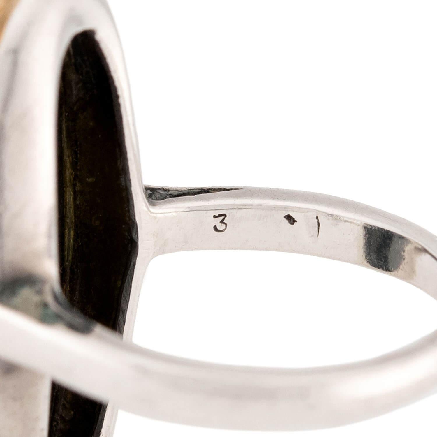 Women's Vintage French Sterling Silver/18k Hematite Ring For Sale