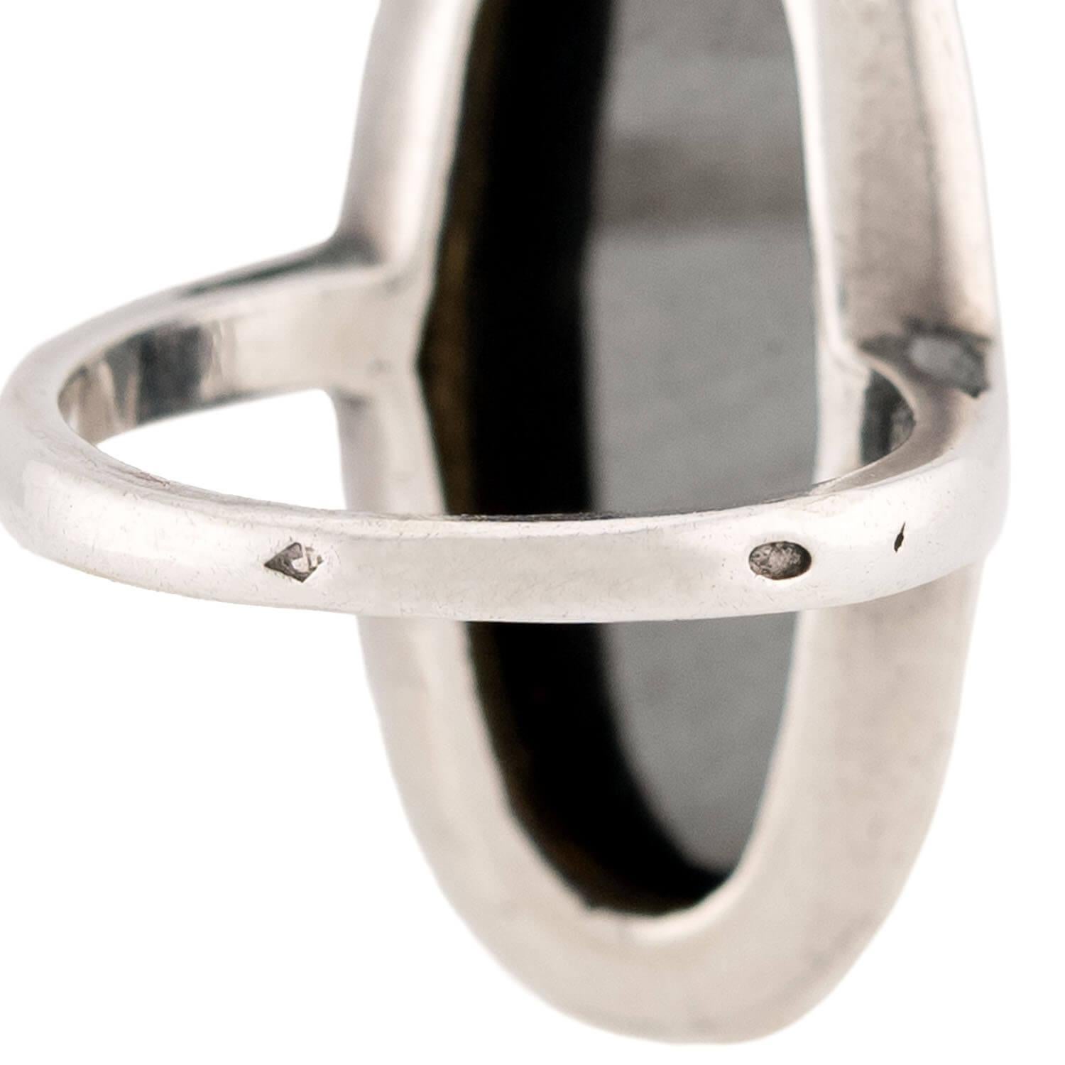 Vintage French Sterling Silver/18k Hematite Ring For Sale 1