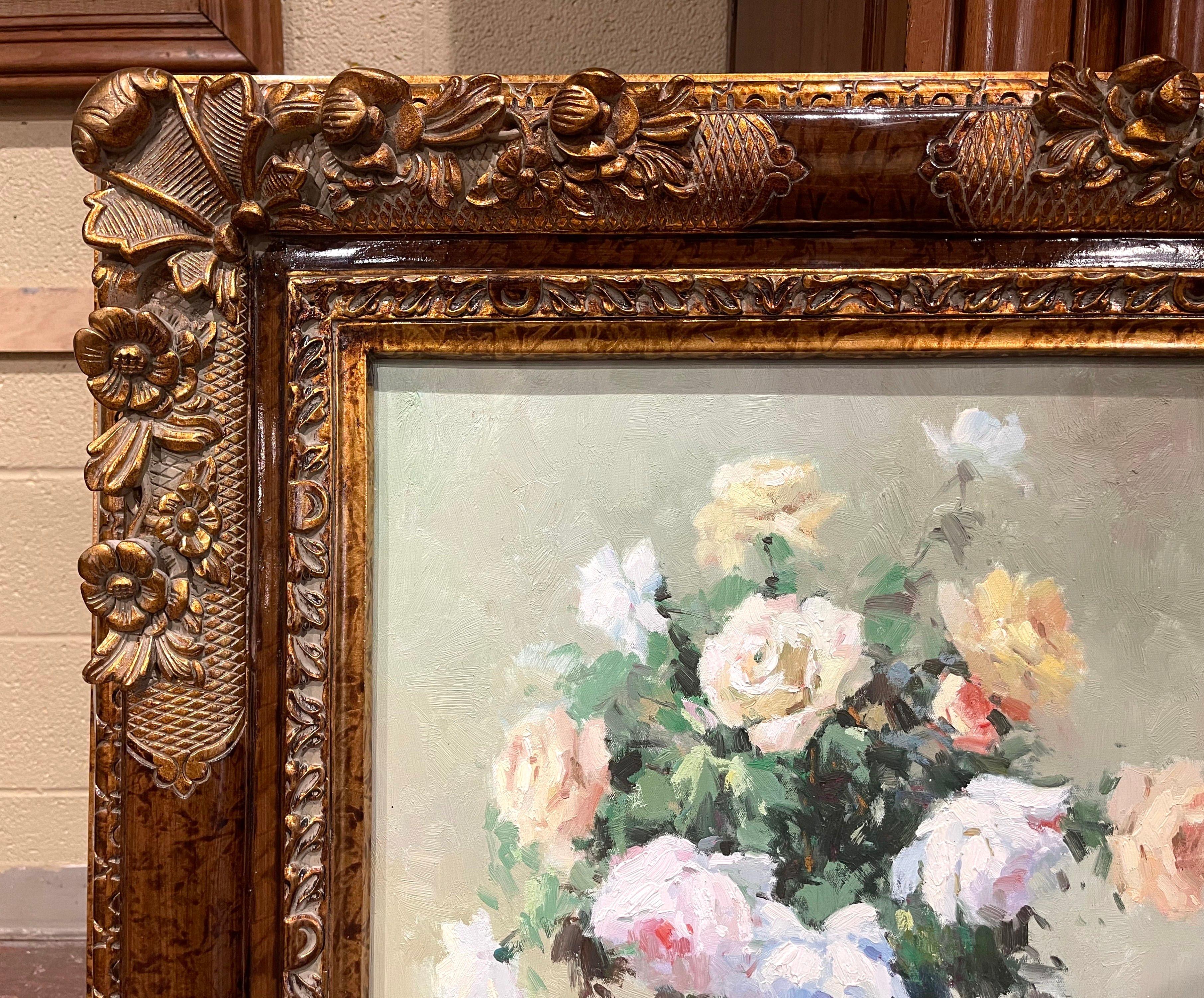 20th Century Vintage French Still Life Oil Painting on Canvas in Carved Gilt Frame