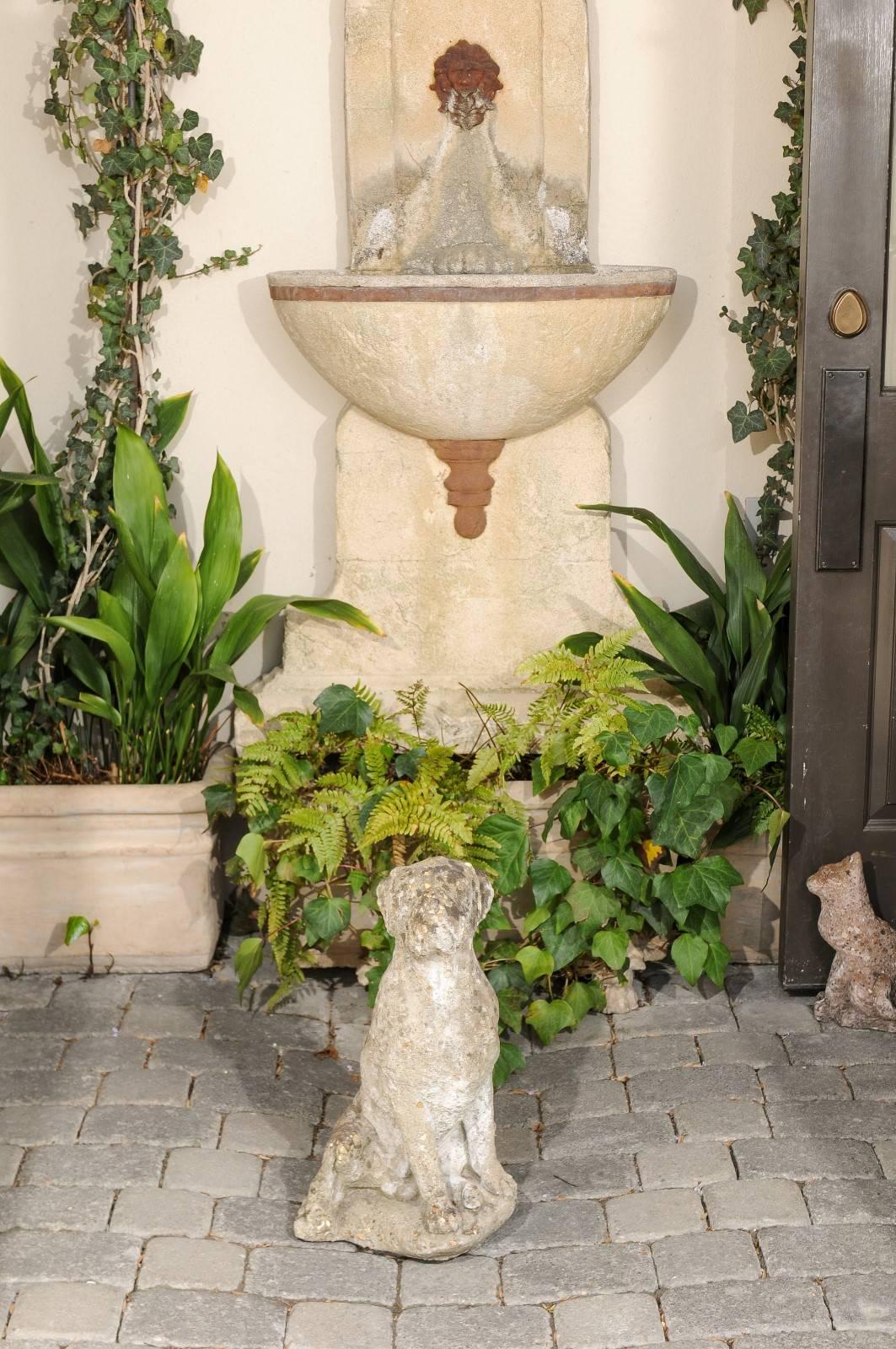 Vintage French Stone Sculpture of Dog in Sitting Position from the 1920s-1940s In Good Condition For Sale In Atlanta, GA