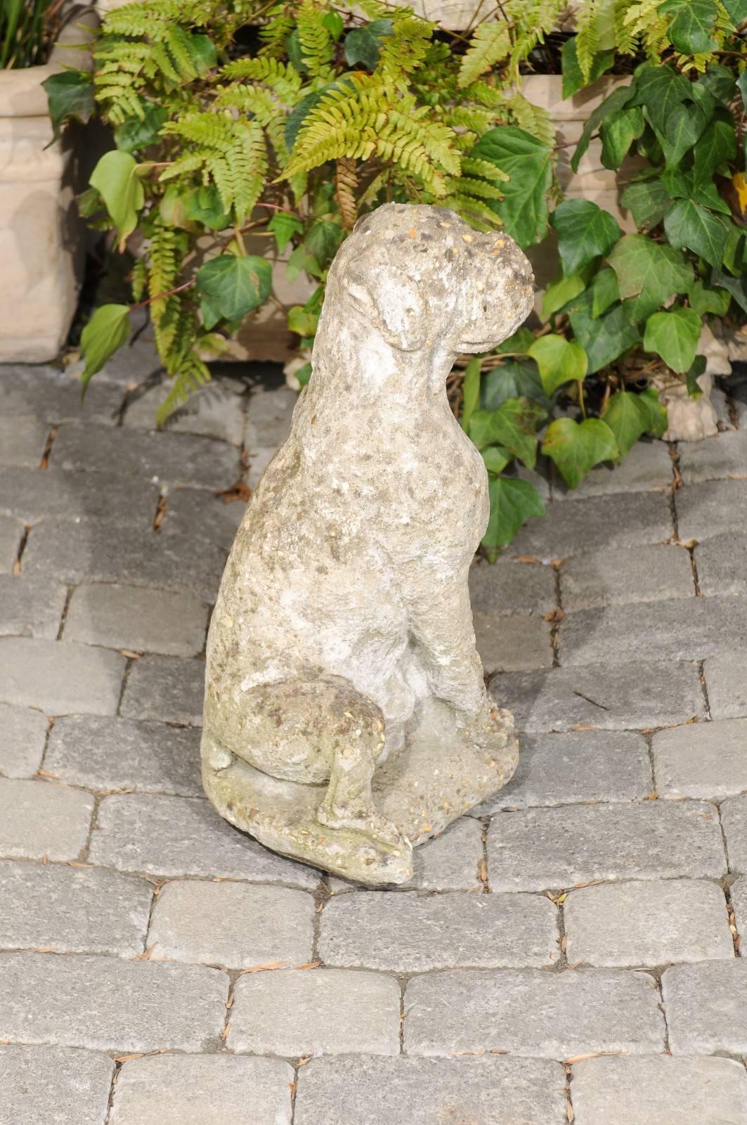 Vintage French Stone Sculpture of Dog in Sitting Position from the 1920s-1940s For Sale 1