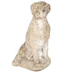 Vintage French Stone Sculpture of Dog in Sitting Position from the 1920s-1940s