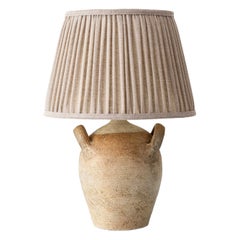 Vintage French Stoneware Jar Table Lamp, Wabi-Sabi, with New Linen Shade