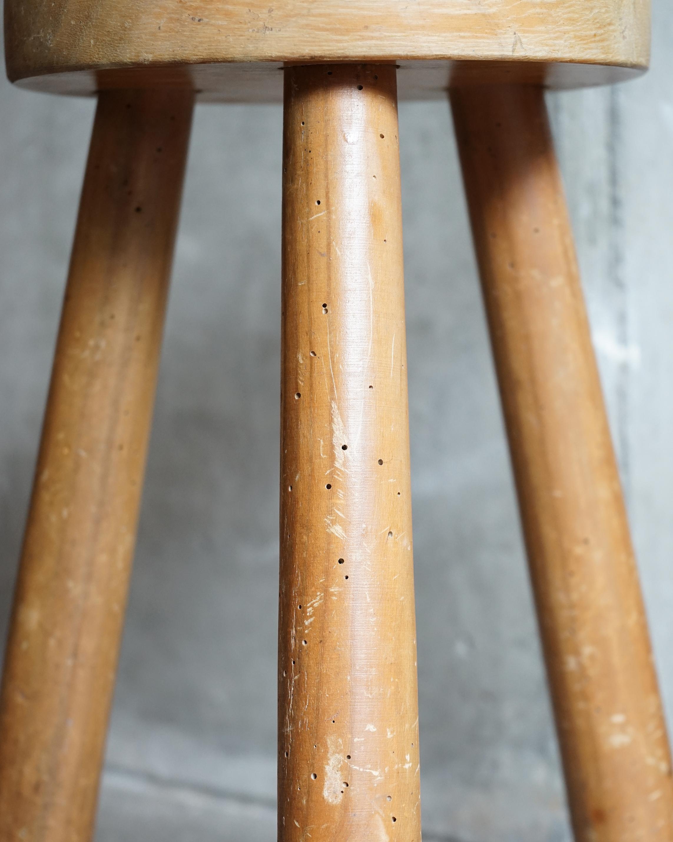 Mid-Century Modern Vintage French Stool, 1940's, Tripod Stool with Excellent Patina Perriand Style For Sale