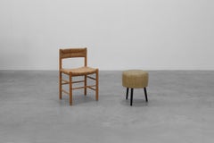 Vintage French Stool in Faux Leather and Wood, circa 1960