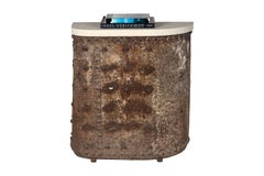 Vintage French Studded Iron Industrial Console With Limestone Top