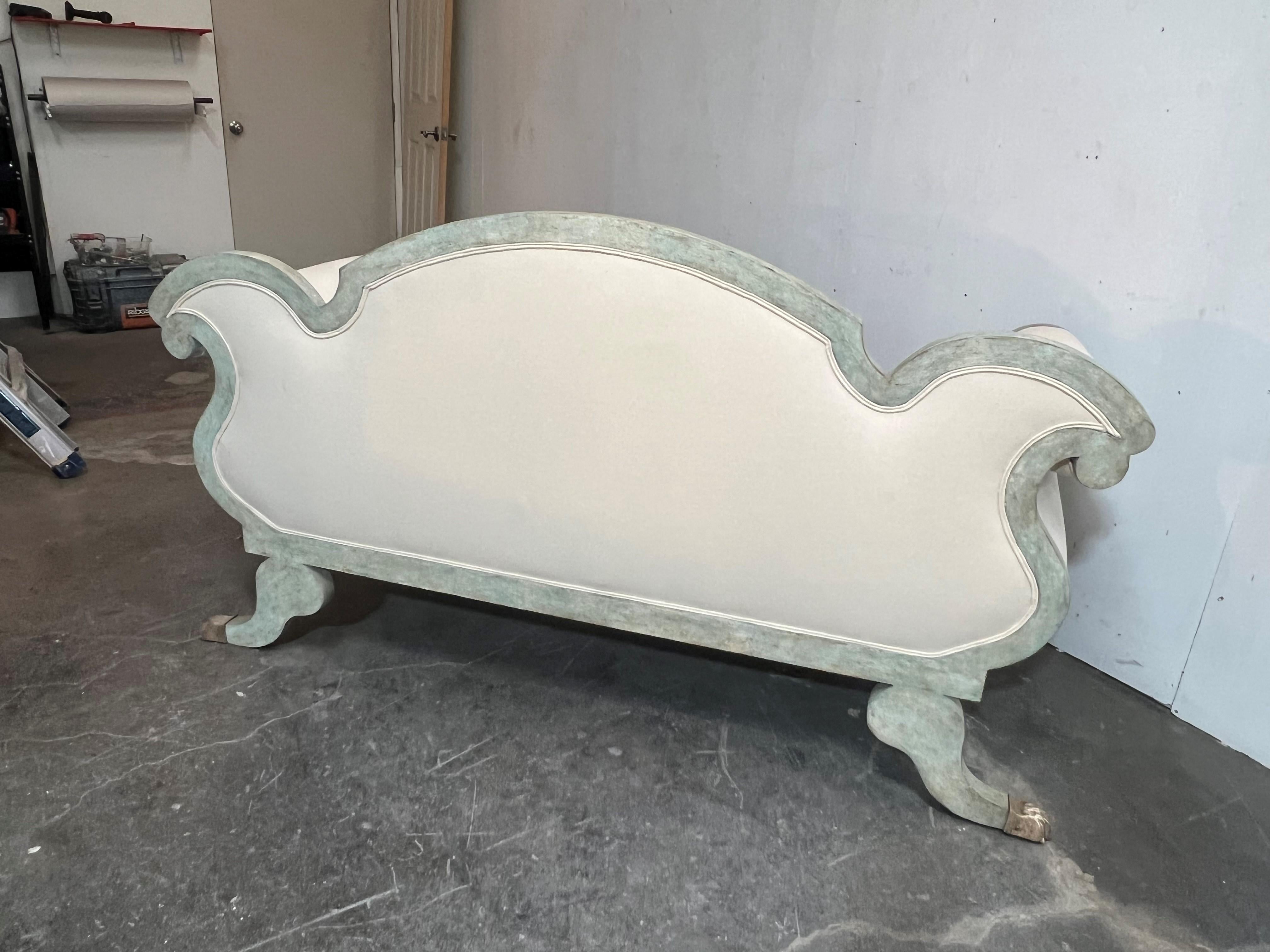 Contemporary Vintage French Style 23 White Karat Gold Finished Settee Upholstered in Muslin For Sale