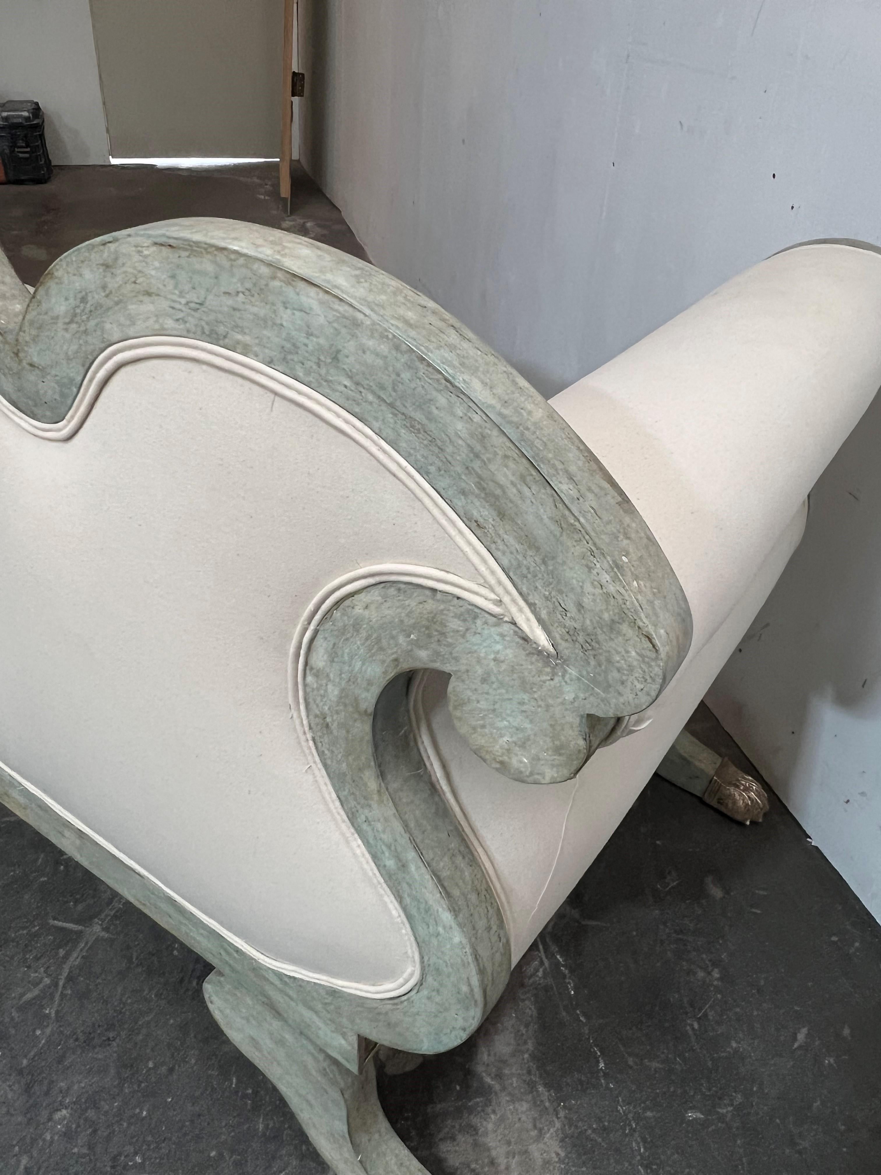 Vintage French Style 23 White Karat Gold Finished Settee Upholstered in Muslin For Sale 1