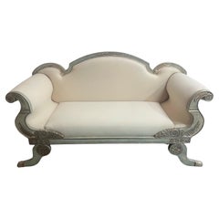 Vintage French Style 23 White Karat Gold Finished Settee Upholstering in Muslin