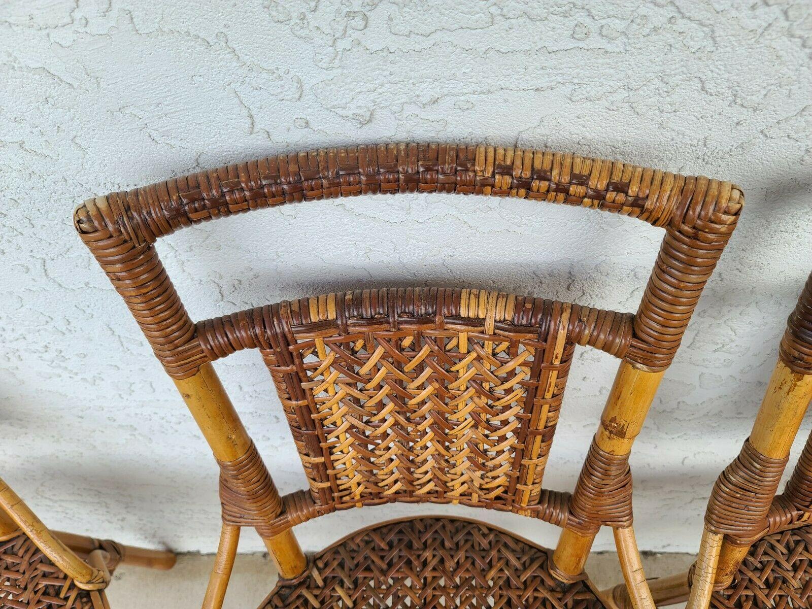 Vintage French Style Bamboo Rattan Wicker Dining Chairs, Set of 4 In Good Condition In Lake Worth, FL