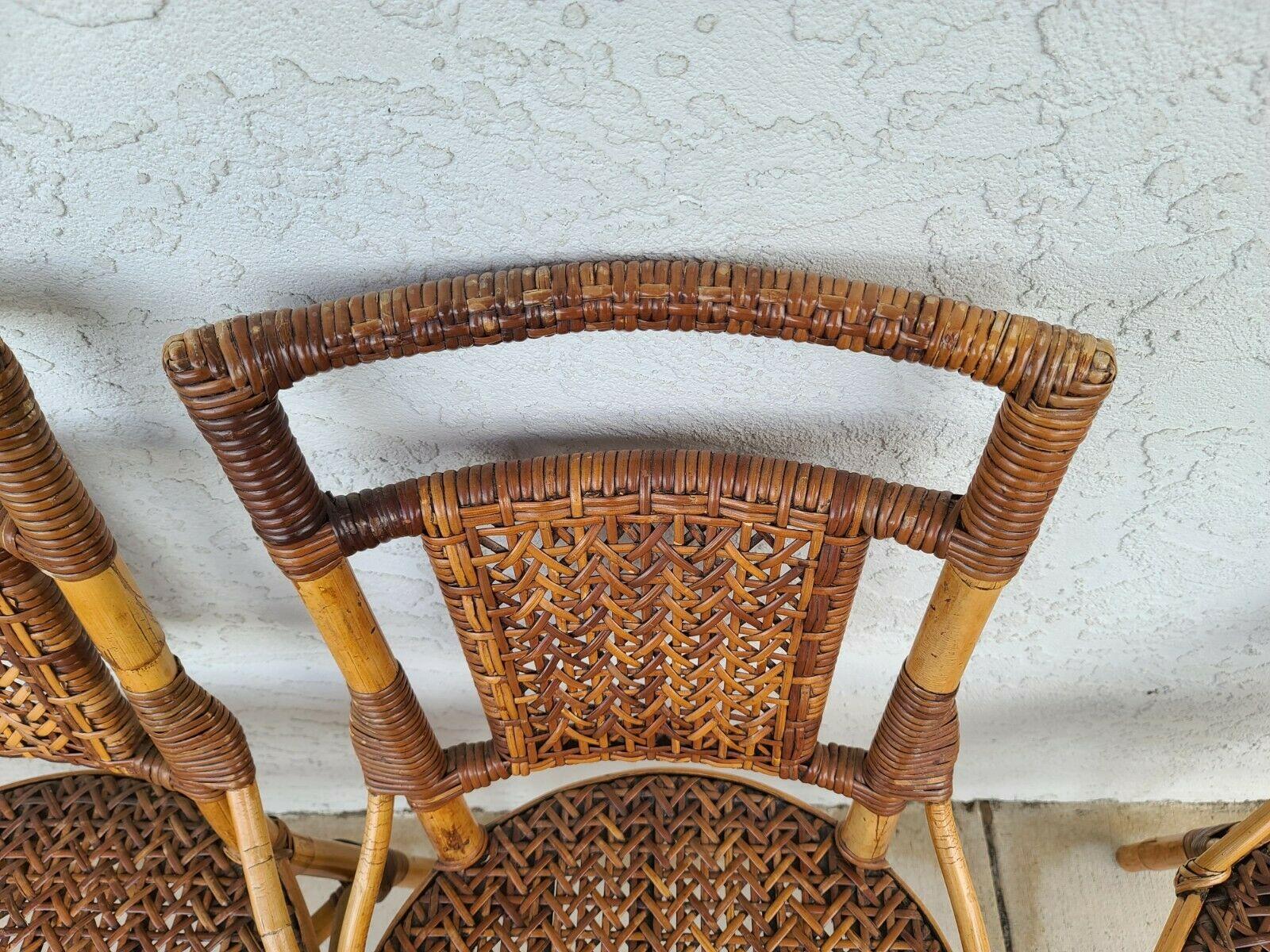 Mid-20th Century Vintage French Style Bamboo Rattan Wicker Dining Chairs, Set of 4