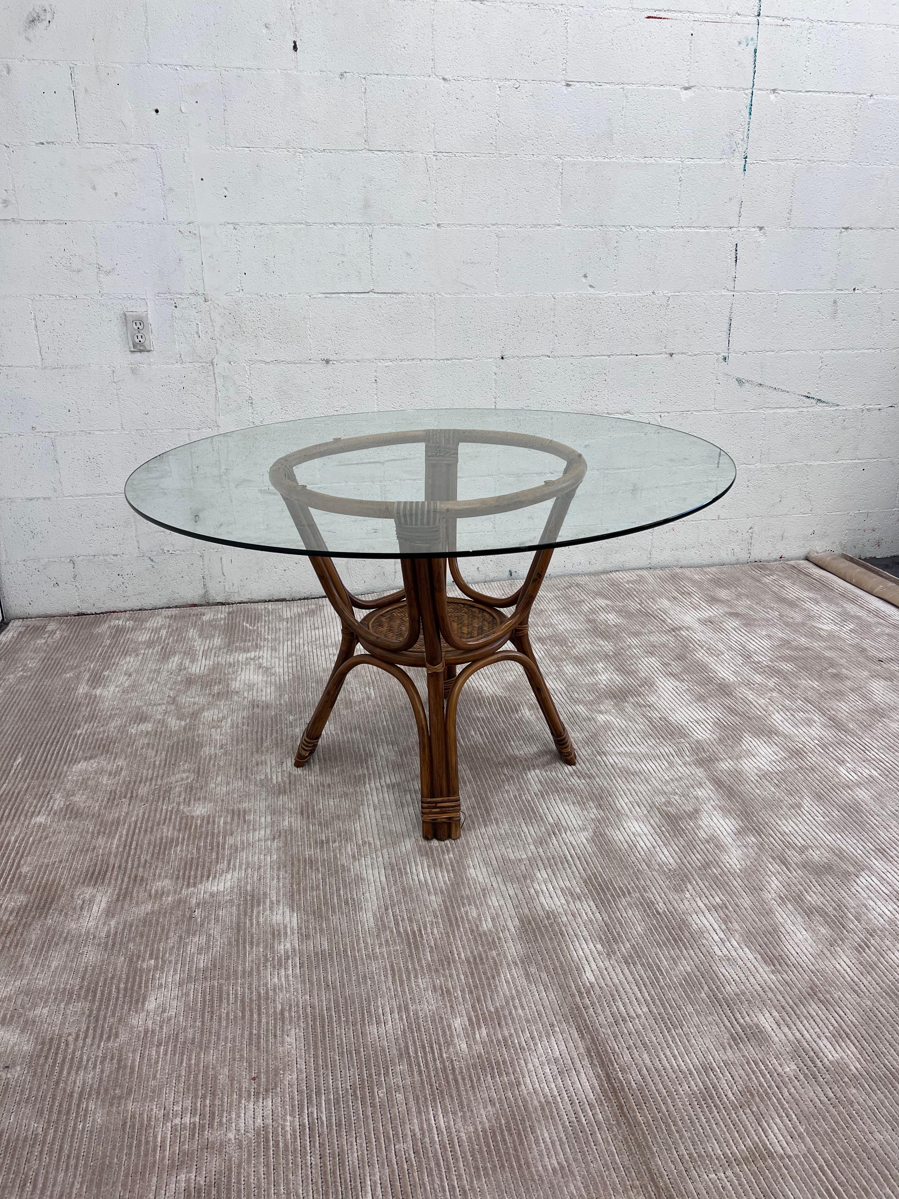 Late 20th Century Vintage French Style Bamboo Rattan Wicker Dining Table Table For Sale