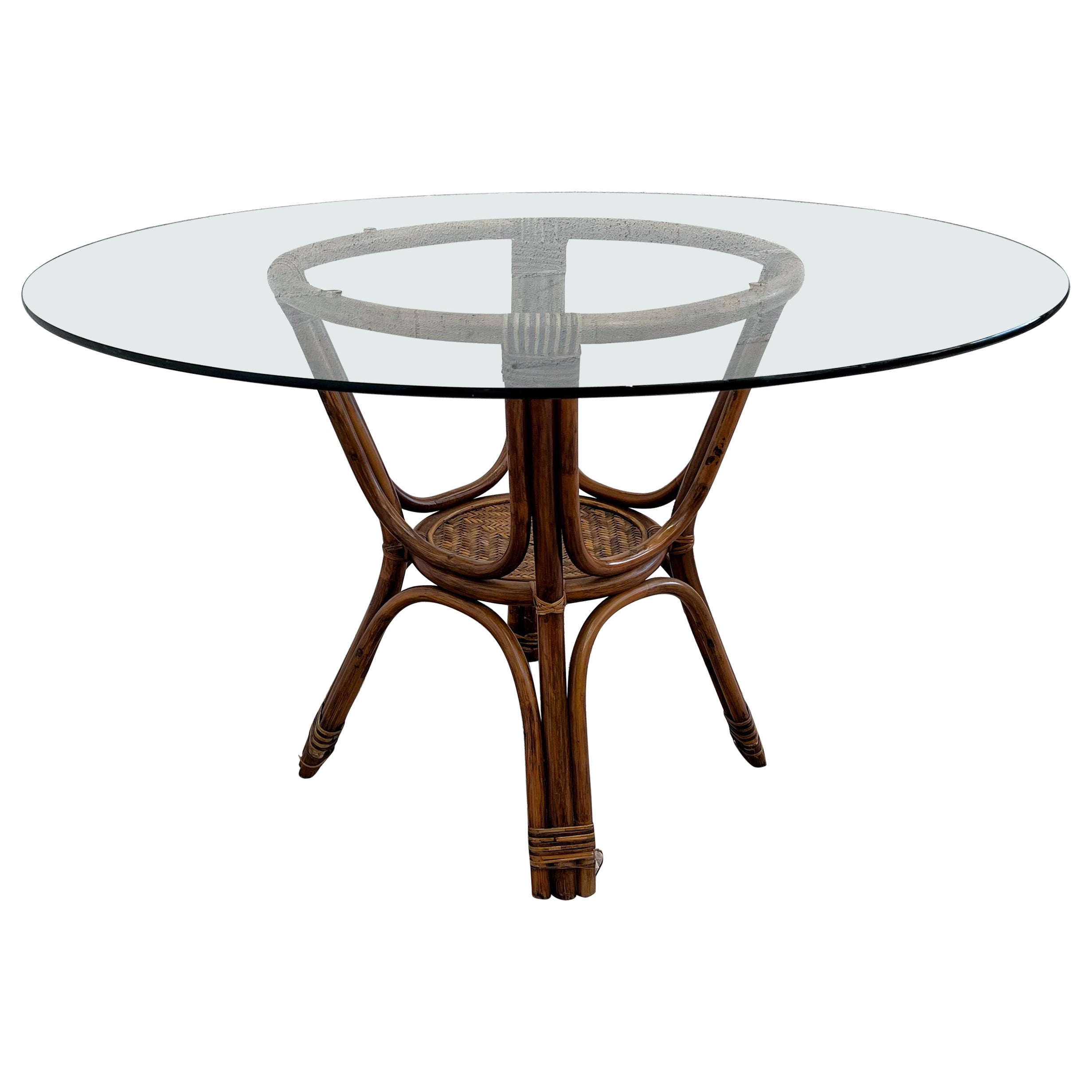 Tavolo da pranzo in vimini e rattan di bambù in stile francese vintage