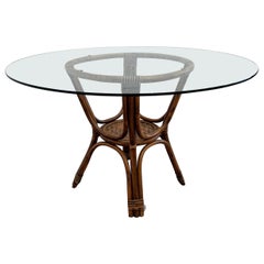 Vintage French Style Bamboo Rattan Wicker Dining Table Table