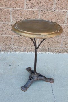 Vintage French Style Bistro Table with Metal Brass Top on Iron Base