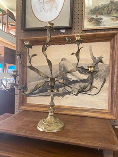 Vintage French Style Brass and Metal Candelabra With Sculpted Lillie’s and leave