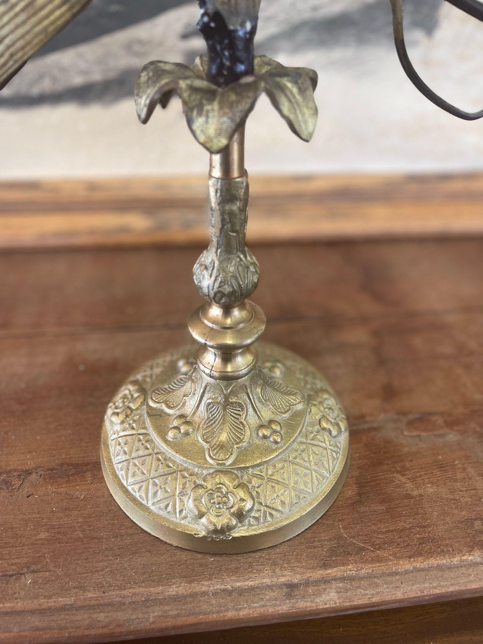 Vintage French Style Brass and Metal Candelabra With Sculpted Lillie’s and leave For Sale 4