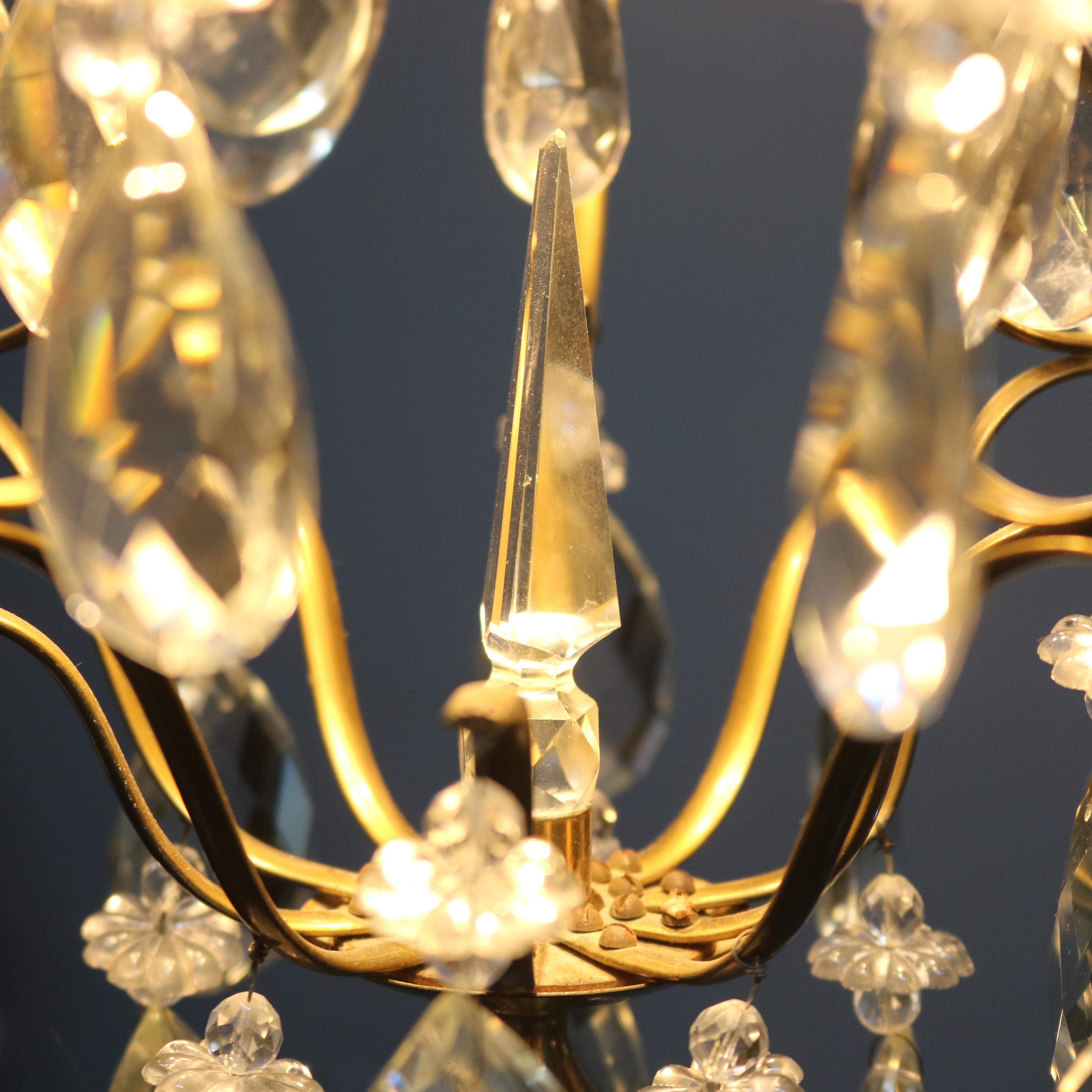 20th Century Vintage French Style Brass & Crystal Hanging Hall Light, circa 1940