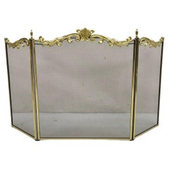 Vintage French Style Brass Decorative Metal Gold Folding Fireplace Screen